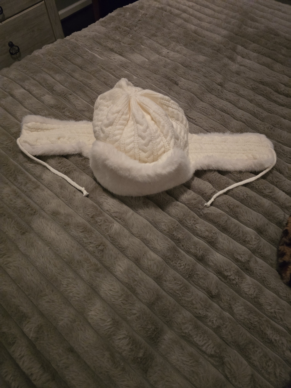 Women's Cream Knit Faux Fur Trapper Hat